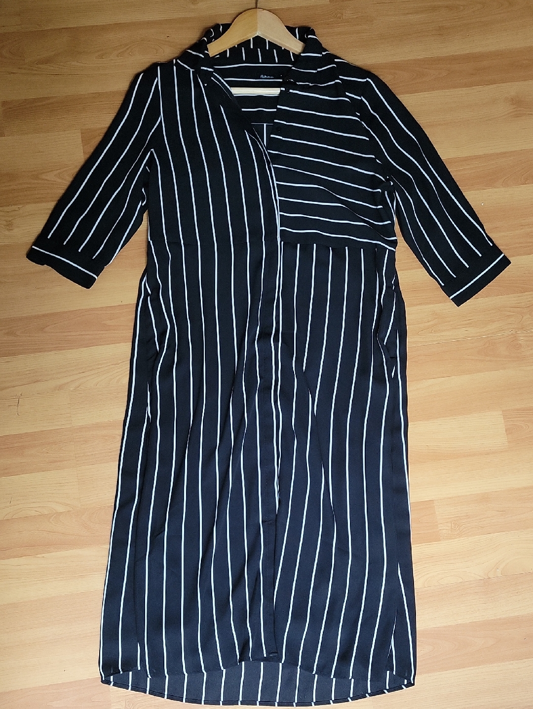 Reitmans Navy & White Striped Wrap-Style Midi Dress